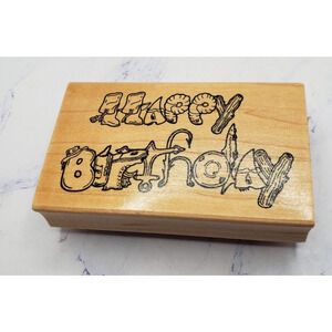 Darcie's Country Folk Happy Birthday Collage K 0675 Wood Mounted Rubber Stamp